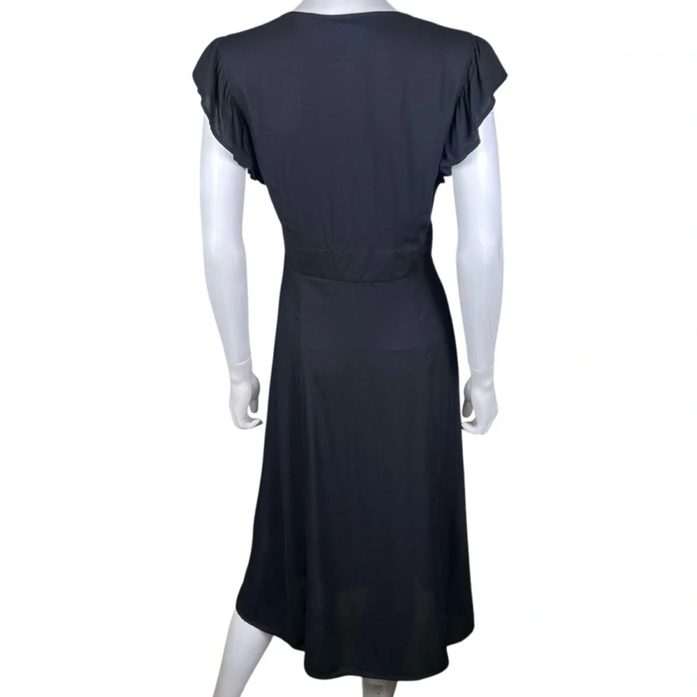 New Forever 21 Contemporary Deep Plunge V-Neck Black Midi Dress - Picture 7 of 10